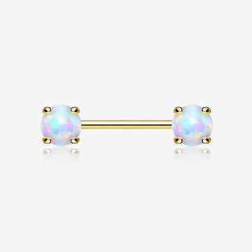 A Pair of 14 Karat White Gold Prong Set Gem Sparkle Nipple Barbell-Clear Gem